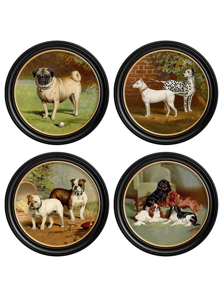 c.1881 Dogs - Round Frame for wholesale by T A Interiors Wall Art & Mirrors