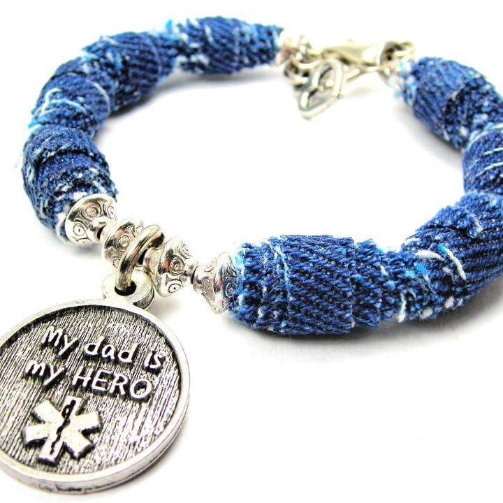 My Dad Is My Hero EMT Blue Jean Beaded Toggle Bracelet for wholesale by Chubby Chico Charms