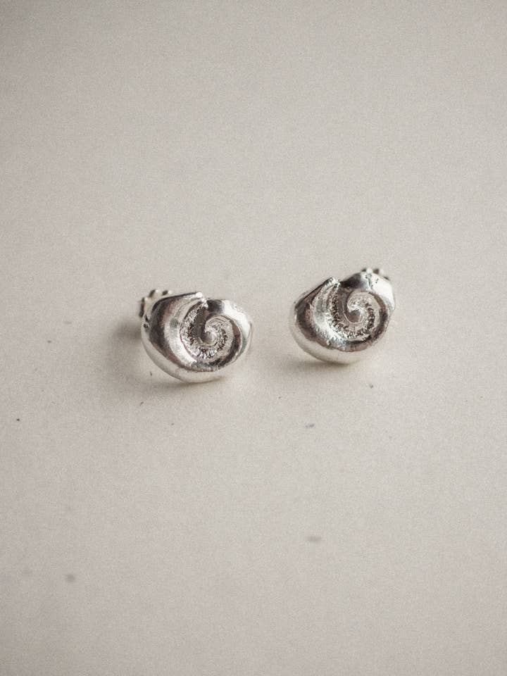 petite ammonite studs | organic shell earrings | silver for wholesale by Emily Hartwell