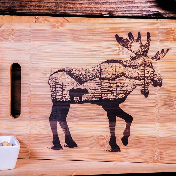 Rustic Cedar Co - Vente Planche à découper - Planche à découper en bambou gravé Moose Silhouette Nature