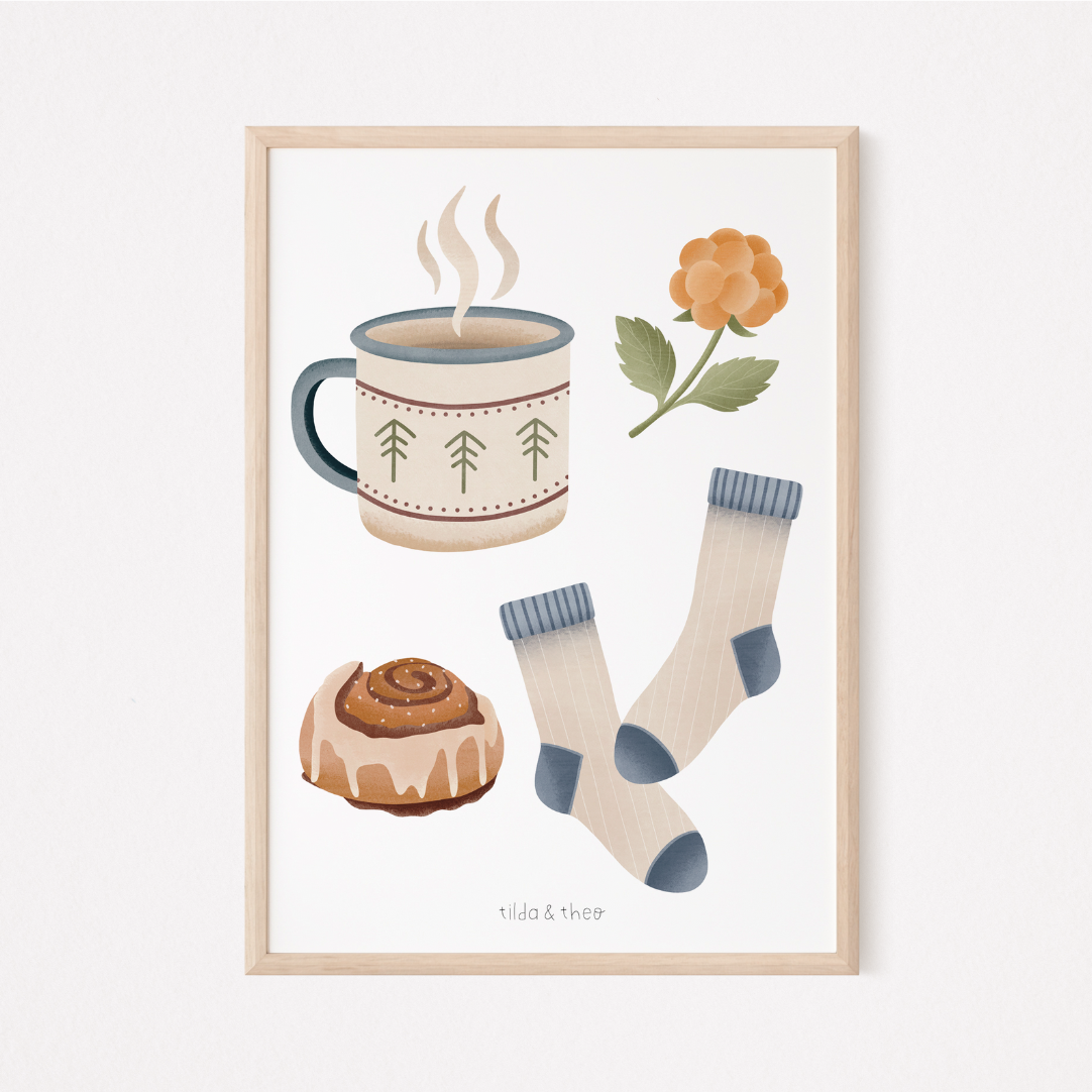 Tilda&Theo - Wholesale Poster - Poster Hygge Norway cozy art print cinnamon roll1