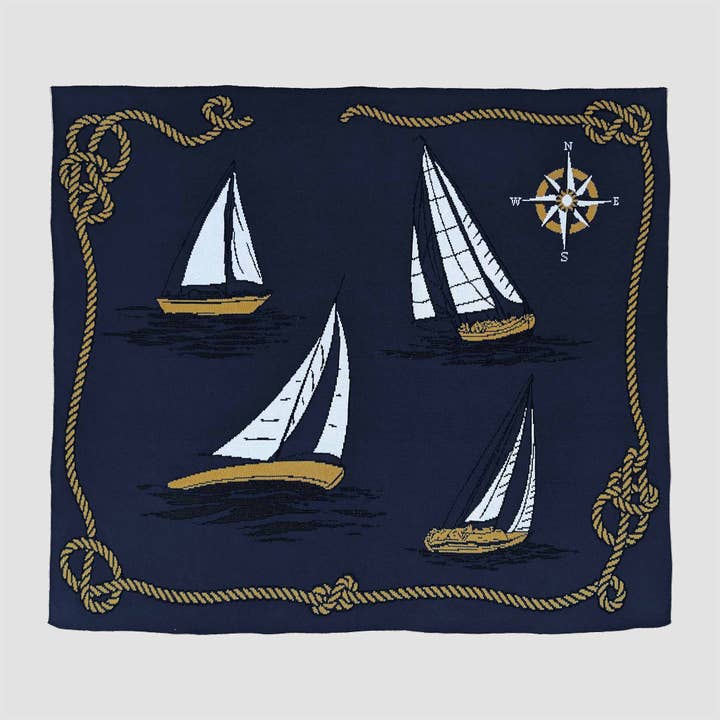 Cotton Sustainable Knit Throw Blanket | Nautical Sailboats for wholesale by In2Green