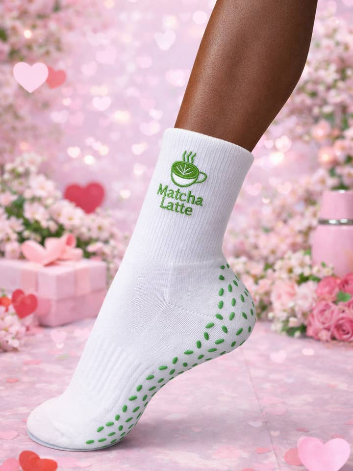 Matcha Latte Crew Grip Socks for wholesale by Party Pilates