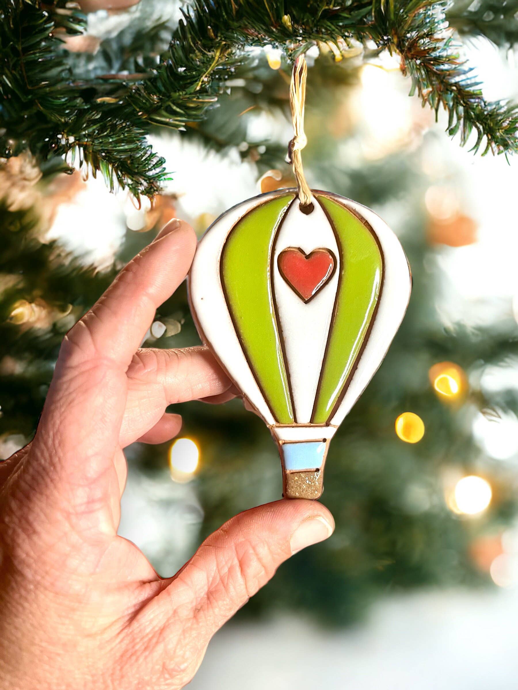 Little Clay Hen - Wholesale Ornament - Hearts & Stripes Hot Air Balloon Artisanally Crafted Ornament3