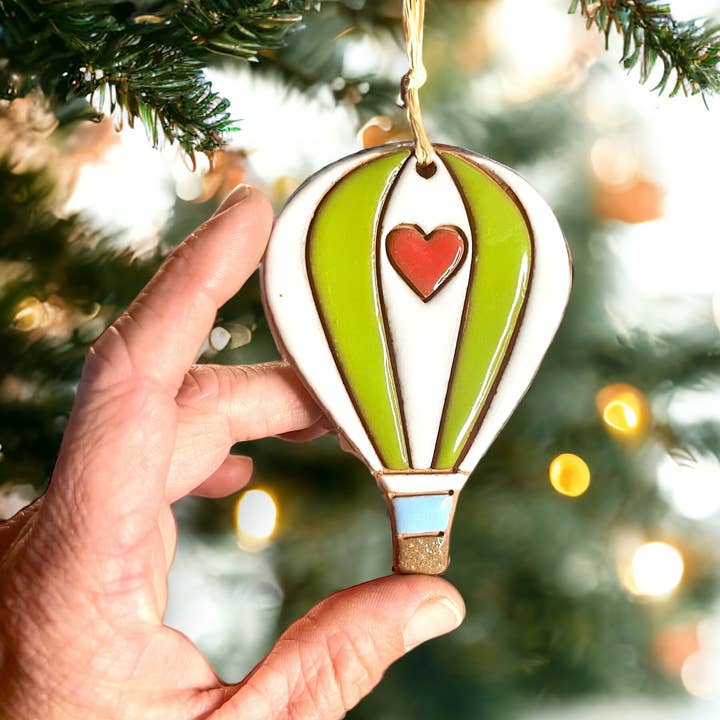 Little Clay Hen - Wholesale Ornament - Hearts & Stripes Hot Air Balloon Artisanally Crafted Ornament3
