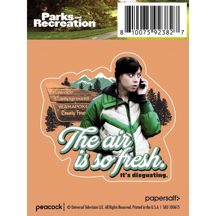 Parks and Recreation: "The Air is So Fresh" Novelty Sticker for wholesale by Papersalt