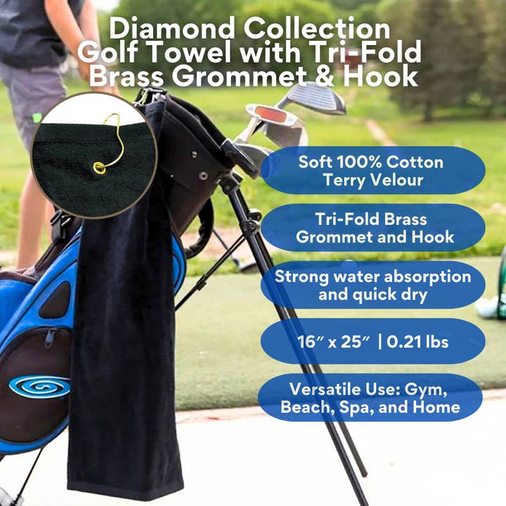 Pro Towels - Wholesale Sports Towel - Tri-Fold Diamond Velour Golf Towel: Grommet & Hook3