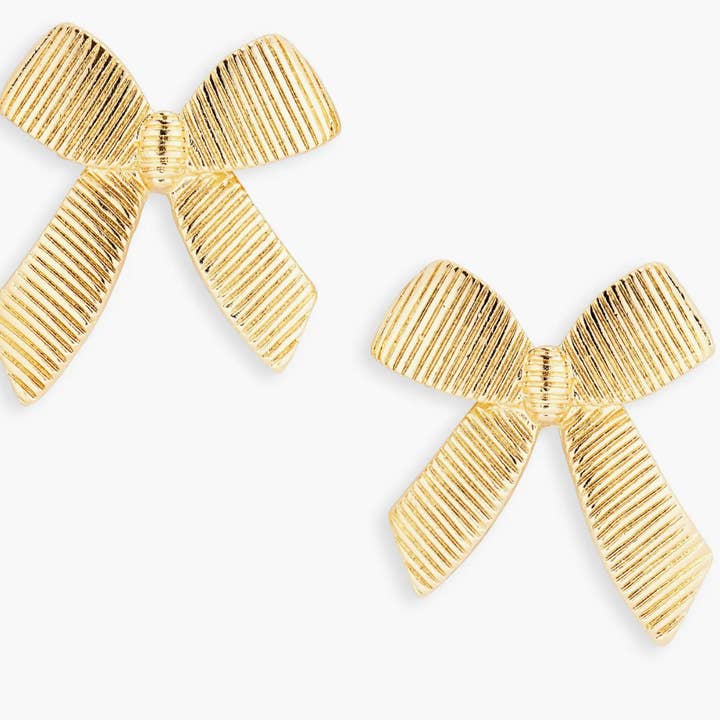 Ribbon (rib) Bow Stud Earrings- 14K Gold Steel for wholesale on Faire6