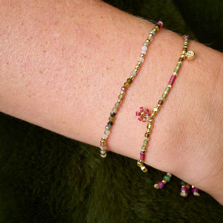Cabra Gold & Ruby Zoisite Bead Bracelet Stack for wholesale by Boho Betty