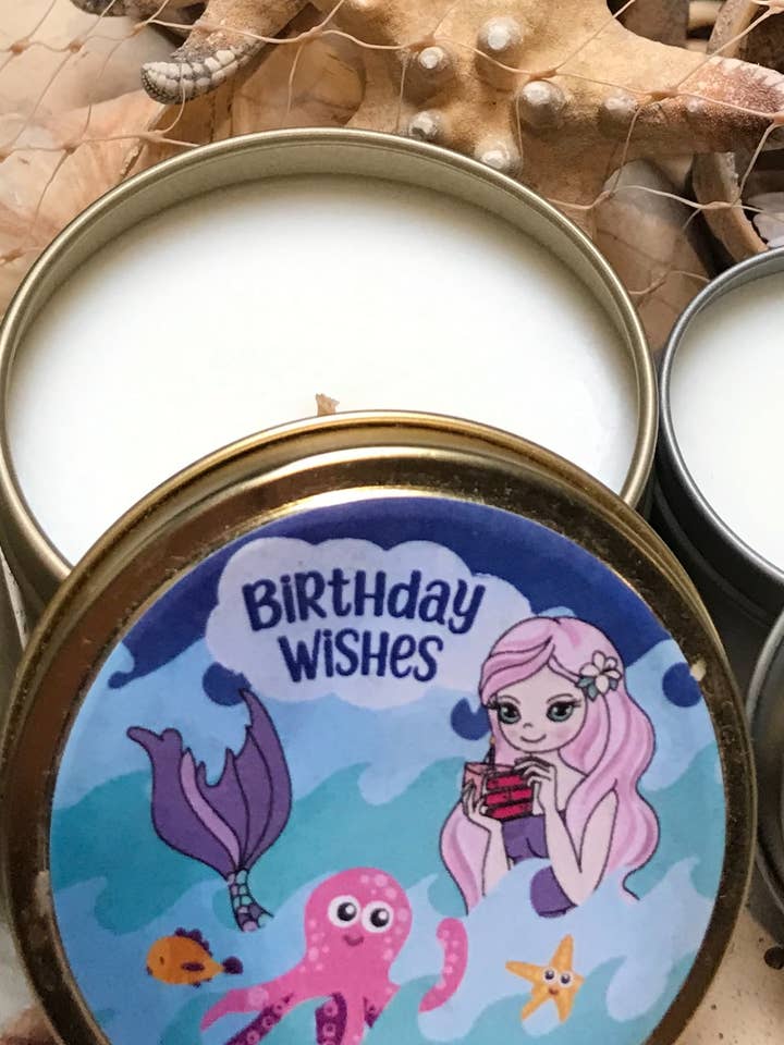 Bougie Mermaid BIRTHDAY WISHES en étain doré pour la vente par Treasures of the Heart