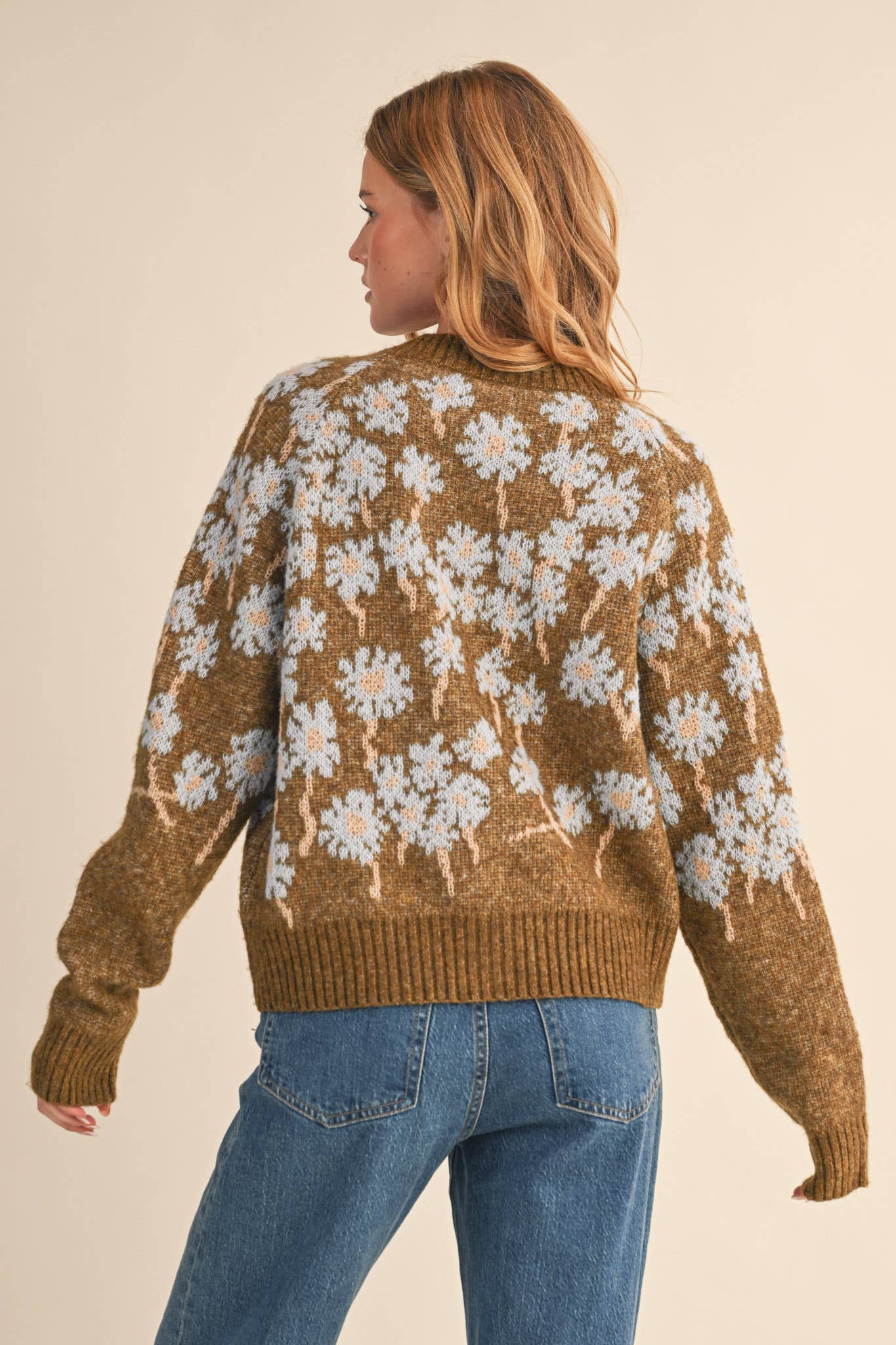 &MERCI - Wholesale Cardigan - Women's - FLORAL KNIT BUTTON DOWN SWEATER CARDIGAN MSW1123855