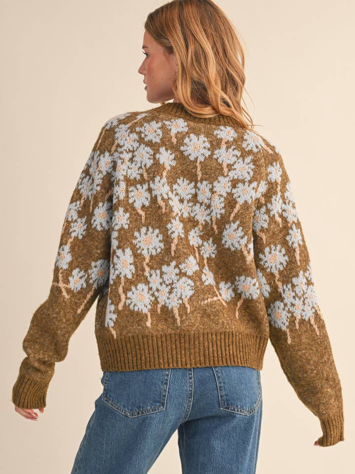 &MERCI - Wholesale Cardigan - Women's - FLORAL KNIT BUTTON DOWN SWEATER CARDIGAN MSW1123844