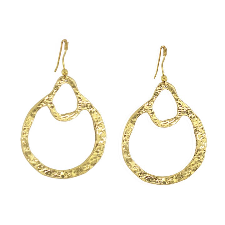 Brincos de Latão com Dupla Gota de Lágrima Martelada para Mulheres - Kobe por atacado de Ecodunia