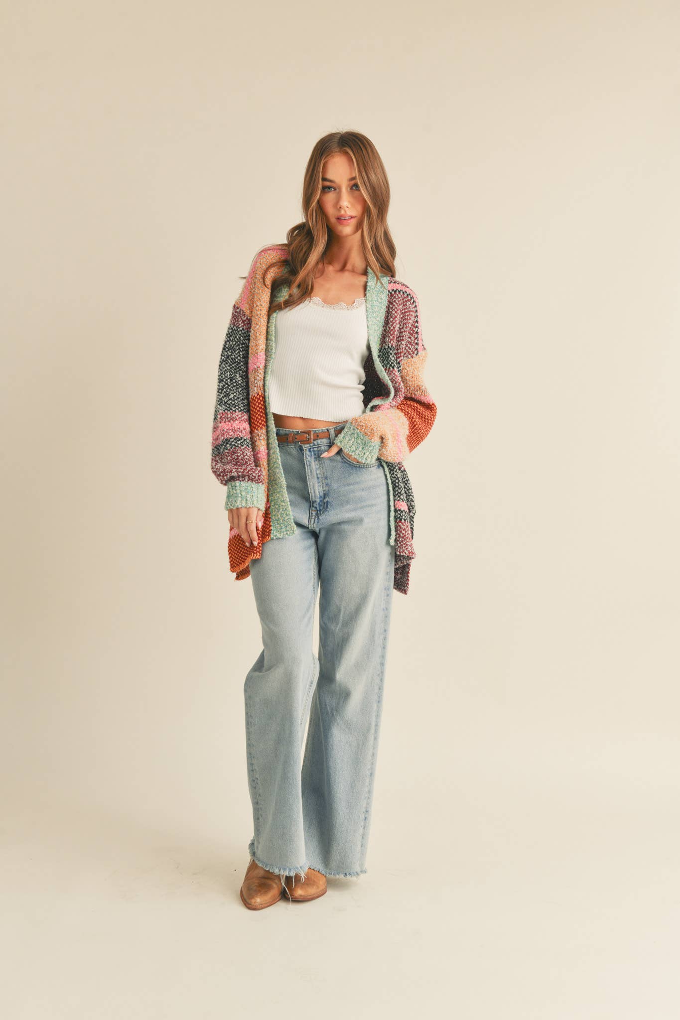 &MERCI - Wholesale Cardigan - Women's - OVERSIZED COLOR BLOCK CARDIGAN MSW1003818