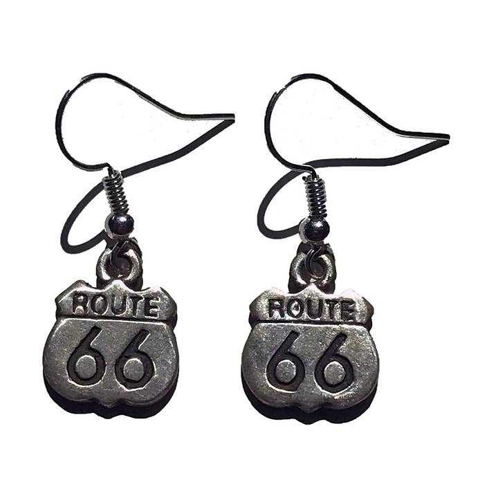Boucles d'oreilles en argent sterling Route 66 pour la vente par Hi Octane | SilverBotanica