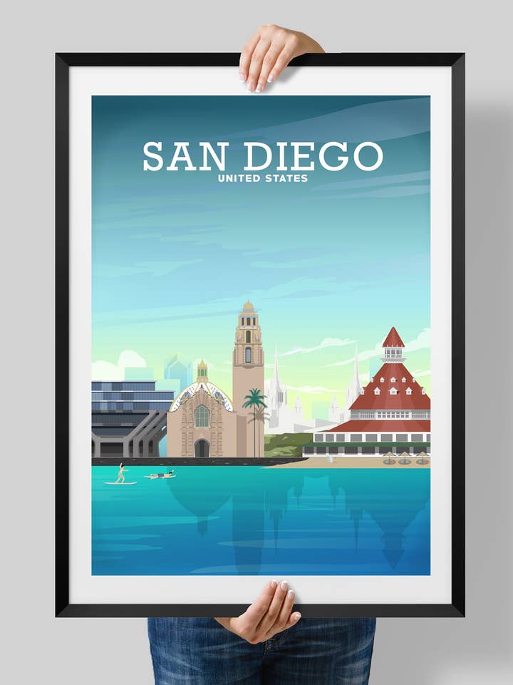 Poster van San Diego, San Diego Print, California Art, SD voor wholesale door Hillview Prints