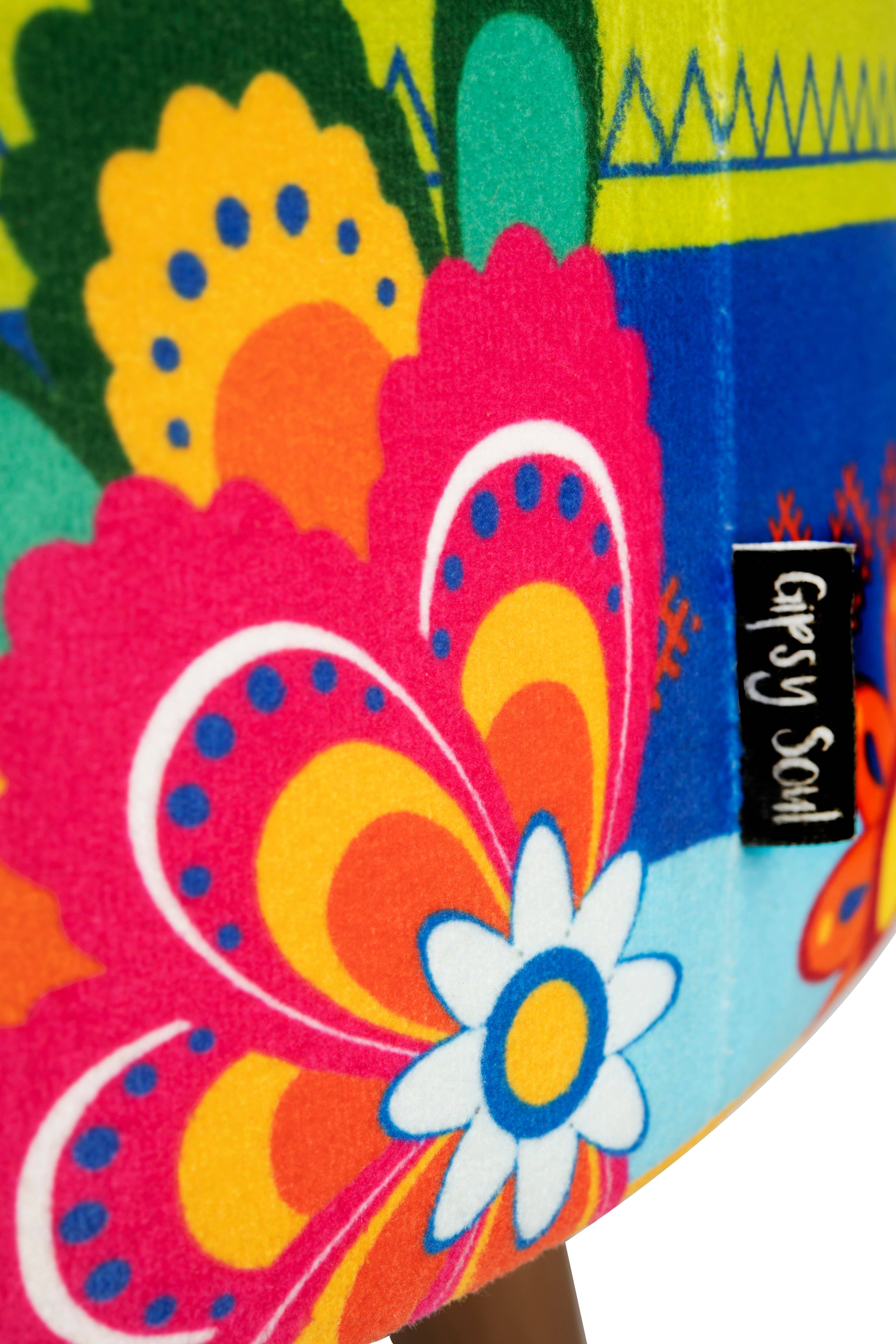 Bergamaschi & Vimercati S.p.a. – Pufe por atacado – Puffe com arrumação Gipsy Soul Excelsa em veludo e madeira 38x38x45 cm – Estampa floral boho multicolorida7