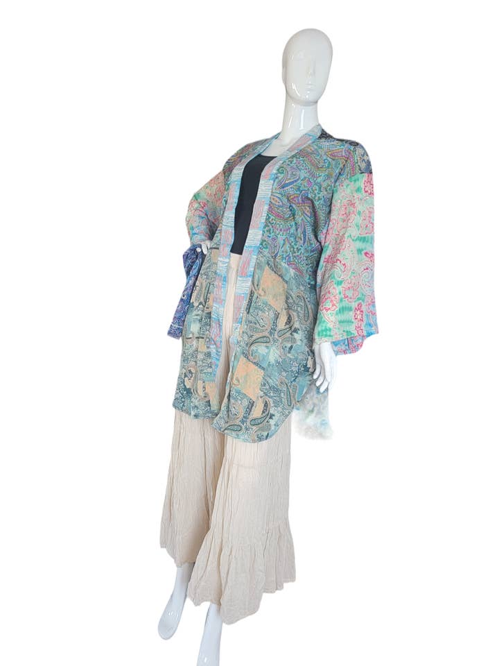Evergreen Guardian Imports - Wholesale Kimono - Women's - TJ992B Patchwork Kimono Duster Medium Length10