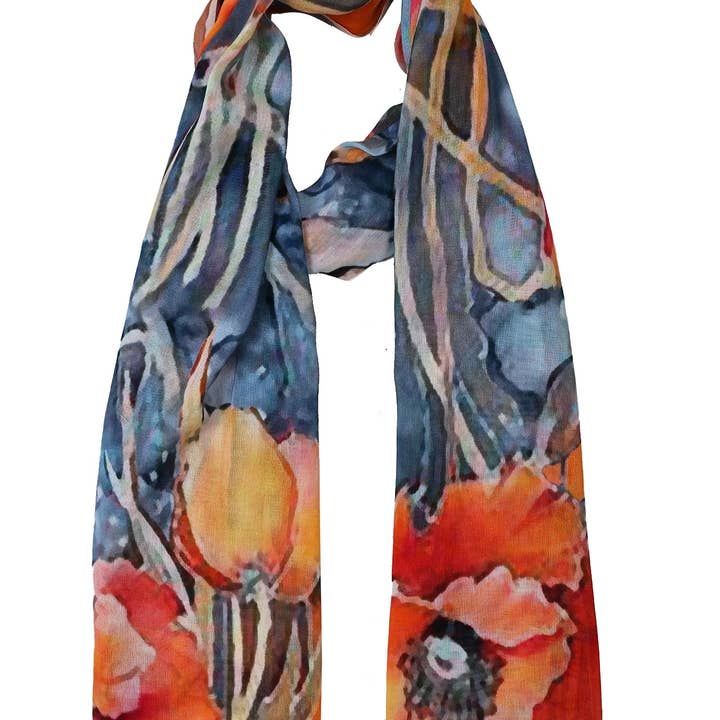 Amber Poppy Modal Silk Scarf – Abstract Floral Stripe Print for wholesale by Namaskar Australia