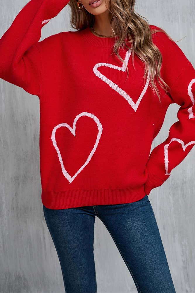 UNISHE - Wholesale Knit Sweater - Women's - Heart Valentine's Day Color Block Pullover Sweater JYYS2338