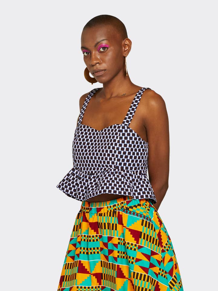 Top corto fruncido de cuadros mate para venta al por mayor de Endelea