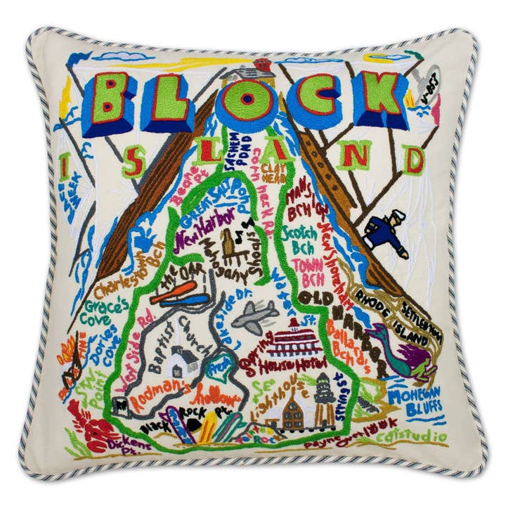 Block Island Hand-Embroidered Pillow for wholesale by catstudio