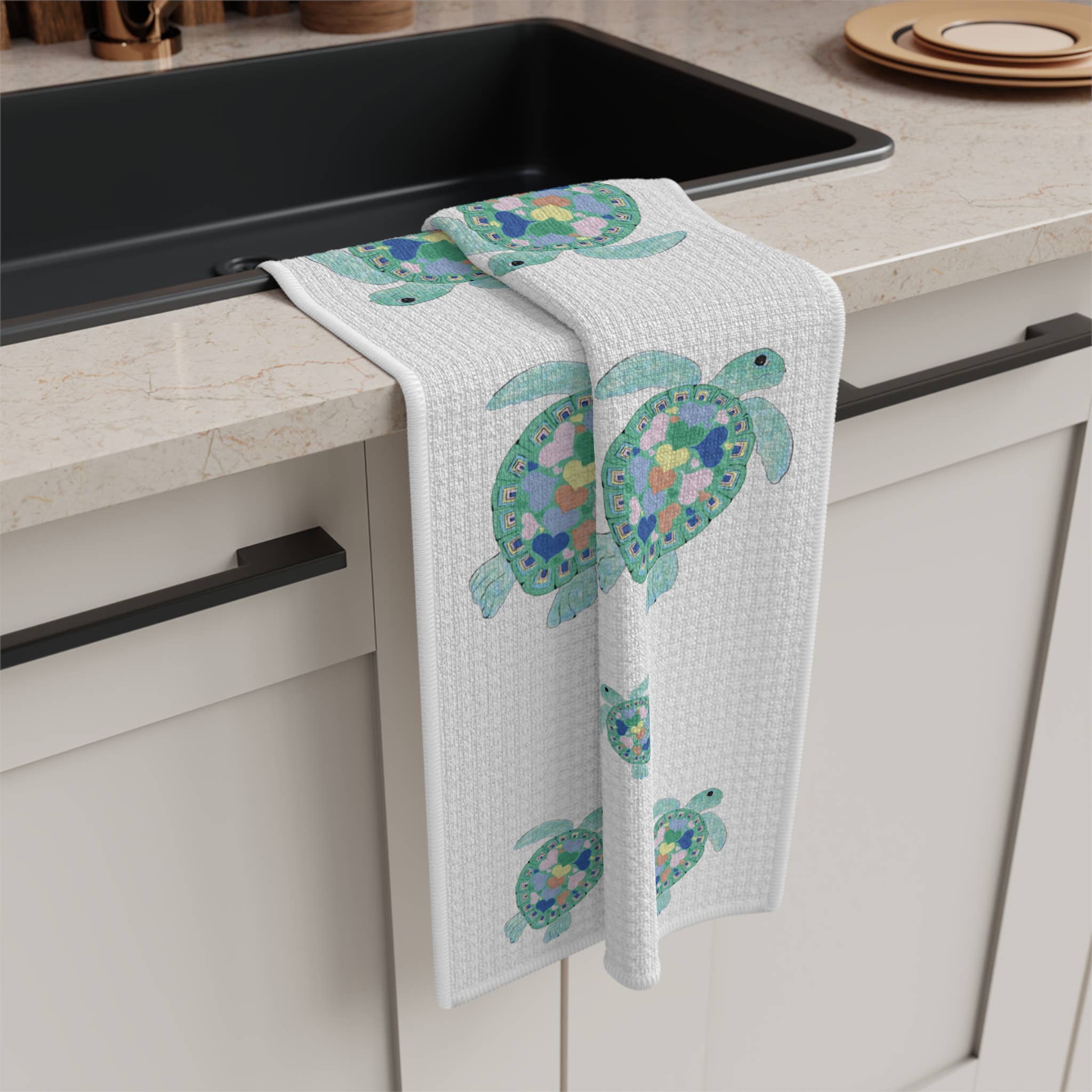 Blue Cava - Wholesale Tea Towel - “Love” Sea Turtles Microfiber Waffle Towel3