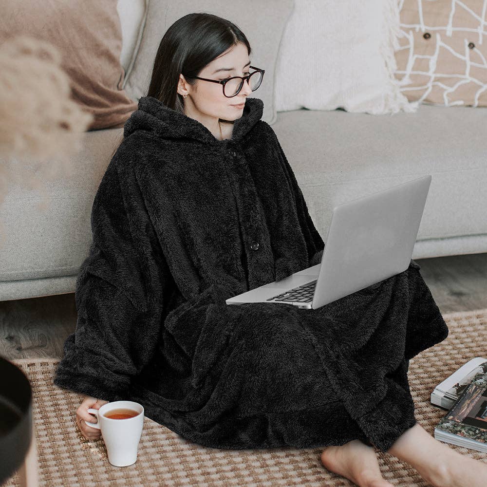 Pavilia - Wholesale Poncho - Women's - Angel Wrap Hoodie Sherpa Fluffy Poncho Blanket19