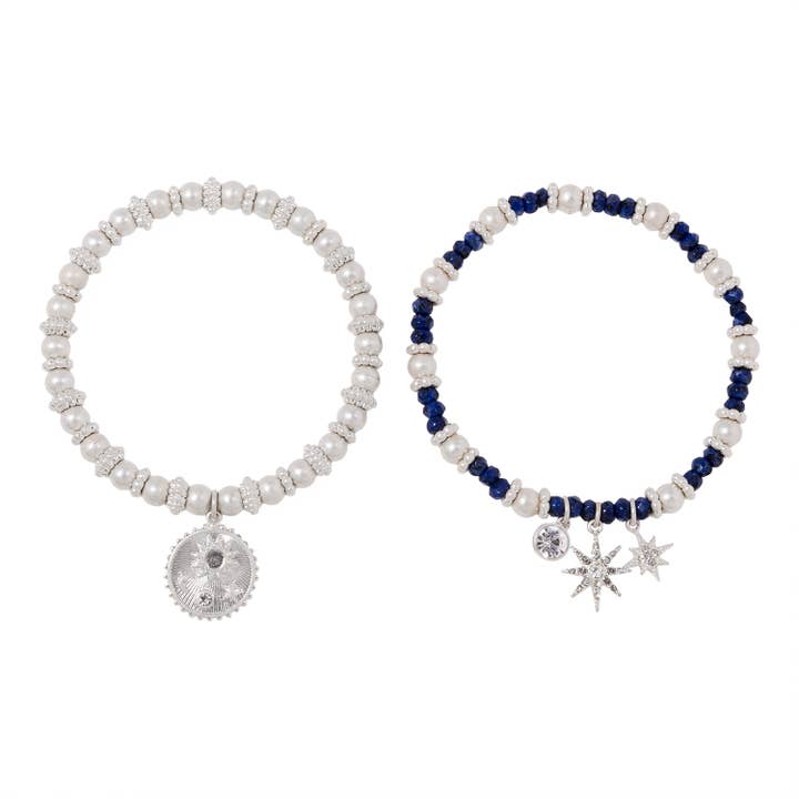 Set di braccialetti elasticizzati in argento «Vintage Charm» per la vendita all'ingrosso da parte di Bibi Bijoux