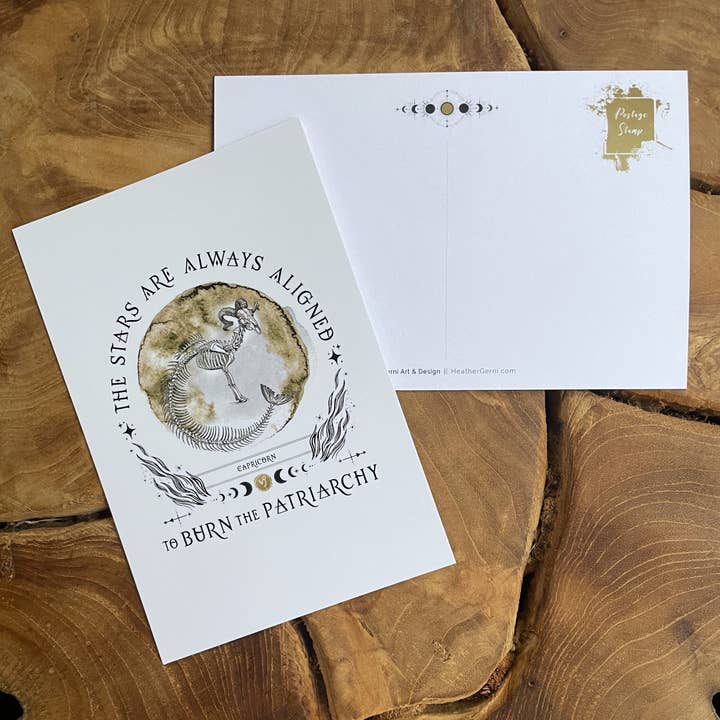 Burn the Patriarchy POSTCARD - TAURUS POSTCARD - CAPRICORN for wholesale by Heather Gerni Art & Design