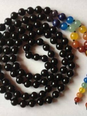 Tibetan Mala, 8mm: Lava with Chakra Stones for wholesale by Sansaara Living