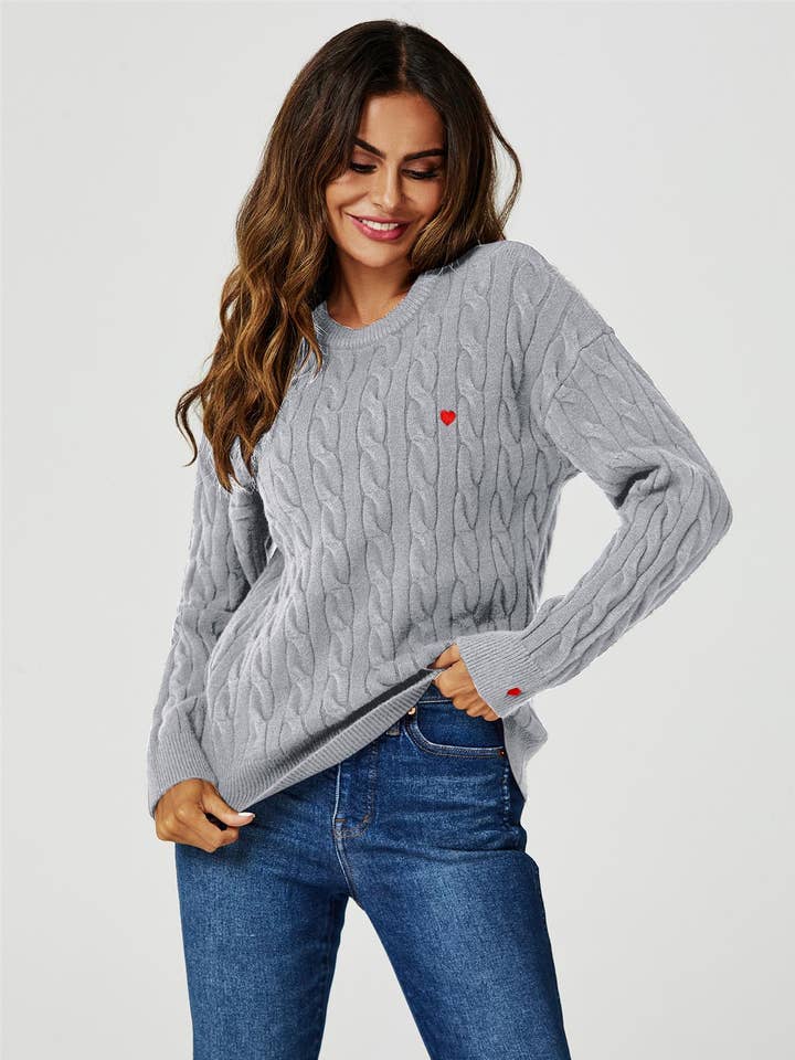 Grijs Trui met hartborduursel in grijs voor groothandel op Faire0