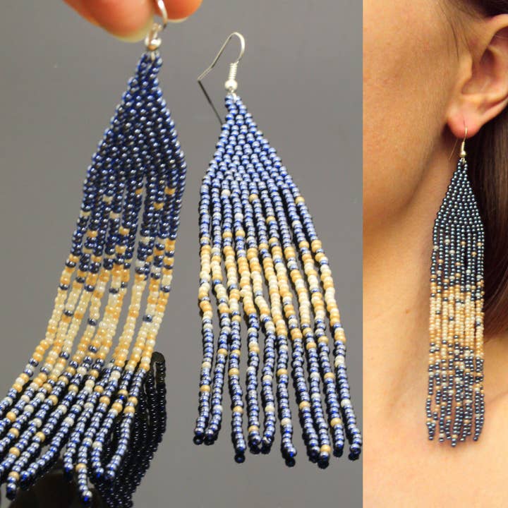 Gray Long Seed Beads Earrings Celestial Galaxy Jewelry Gift for wholesale by SomeBijoux4You