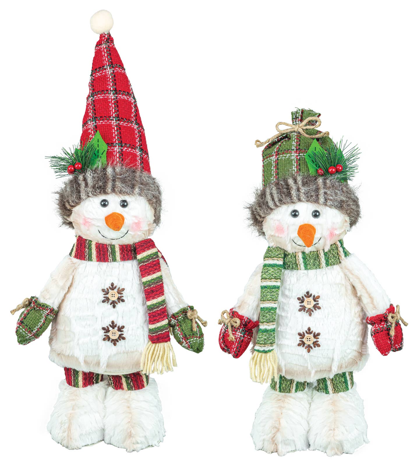Hanna's Handiworks – wholesale Decorative tabletop object – Woodland Christmas Plaid Snowman Stander - 2 Assorted0