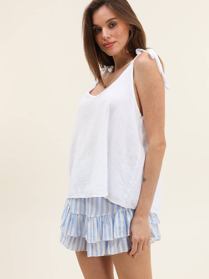 MOONSUN - Wholesale Tank Top - Women's - #1090 adjustable cotton gauze tank top