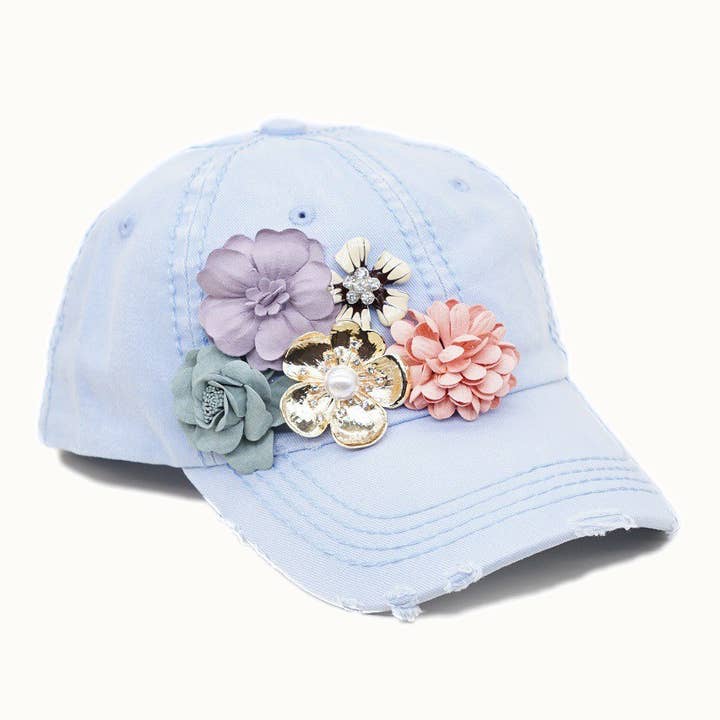 Olive & Pique - Wholesale Baseball Cap - Women's - Floral Bouquet Bejeweled Bling Glitz Cap, Adjustable