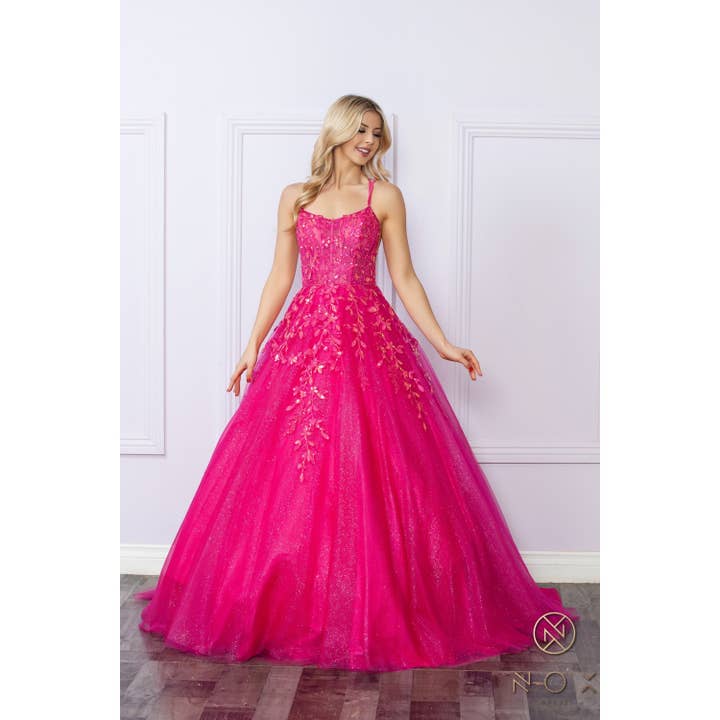 Vestido Comprido de Baile em Tule com Brilho e Lantejoulas Cintilantes-H1271 por atacado de Noxanabel