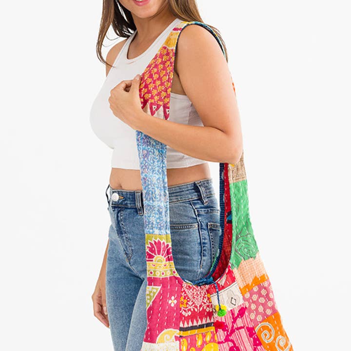 Sevya Handmade – wholesale Axelväska - Dam – Kantha jhola-väska i återvunna bomullssaris6