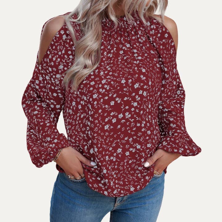 The Moment Collection - Wholesale Blouse - Women's - Sweetness Floral Print Cold-Shoulder Long Sleeve Top5