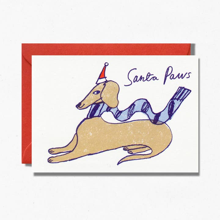 Biglietto di Natale Santa Paws | Biglietto per Cani | Inverno per la vendita all'ingrosso da parte di Hot Pink Press