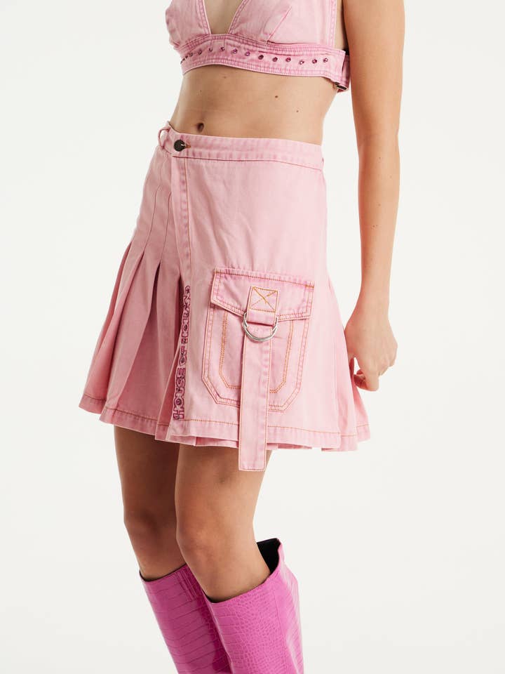 House of Holland Denim Studded Pleated Skirt for wholesale by House Of Holland