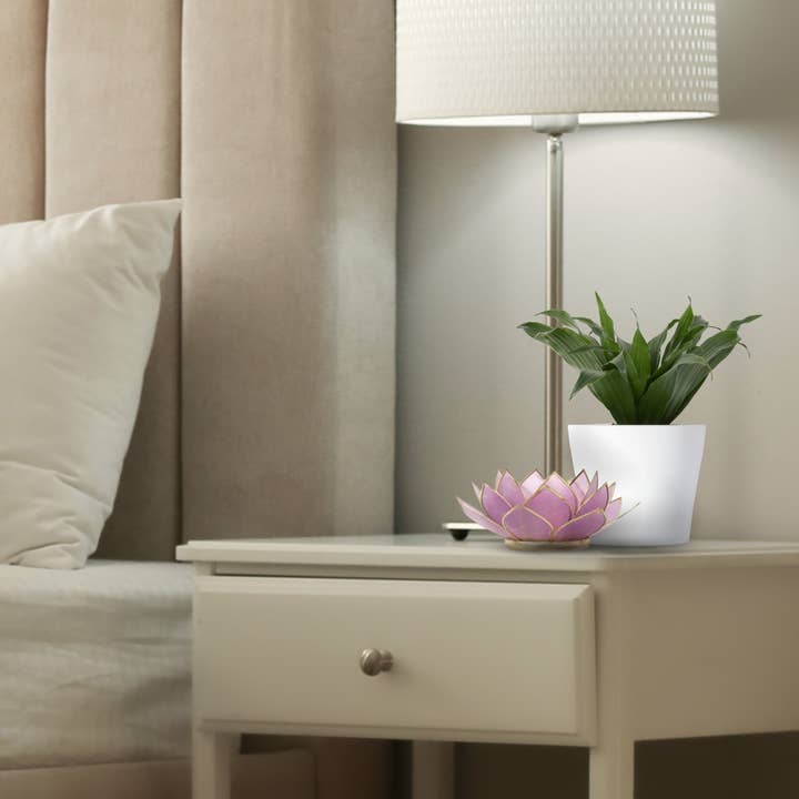 Om Gallery - Wholesale Votive Candle - Gemstone Capiz Lotus - Amethyst1