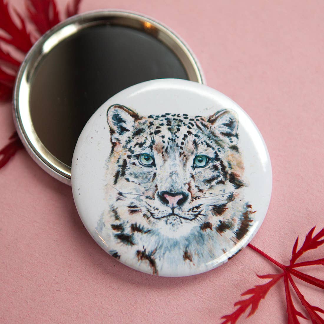 Kate Moby - Wholesale Compact Mirror - Inky Snow Leopard Pocket Compact Mirror2