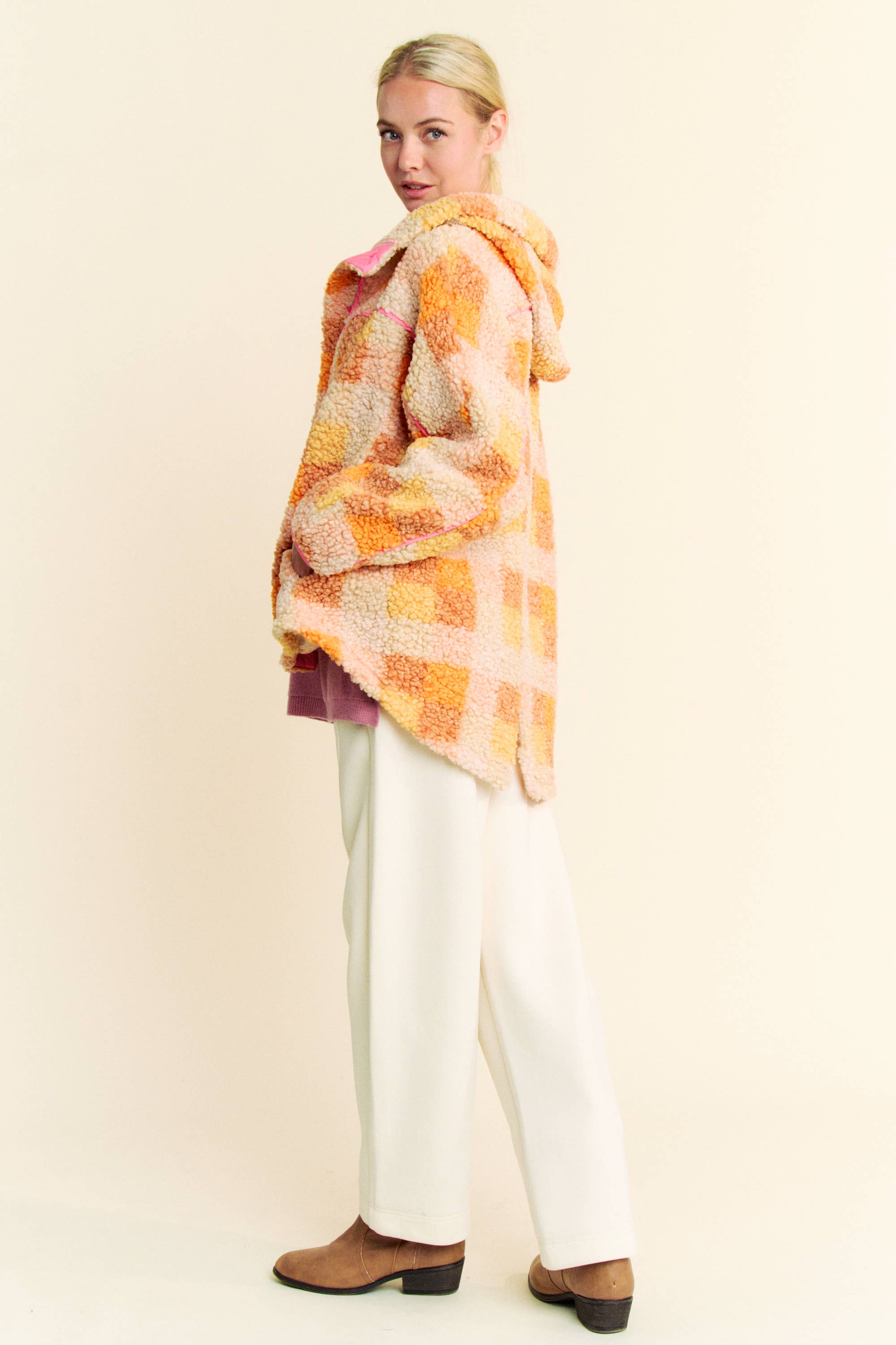 arancia GIACCA PLUS IN TARTAN CON BORDATURA A CONTRASTO CON ORLO A SPIRITO in vendita all'ingrosso su Faire9