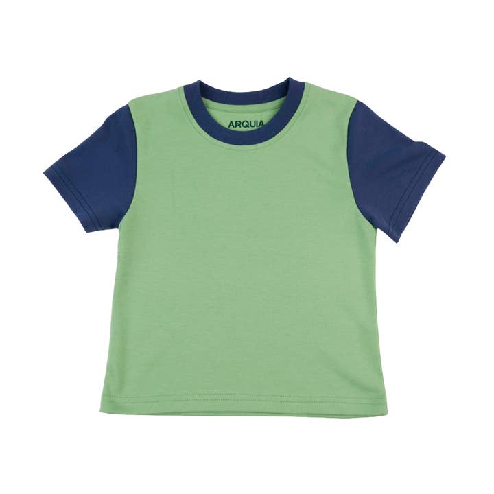Kinder Kontrast T-Shirt in Grasgrün mit Marineblau für den Großhandel von Arquia