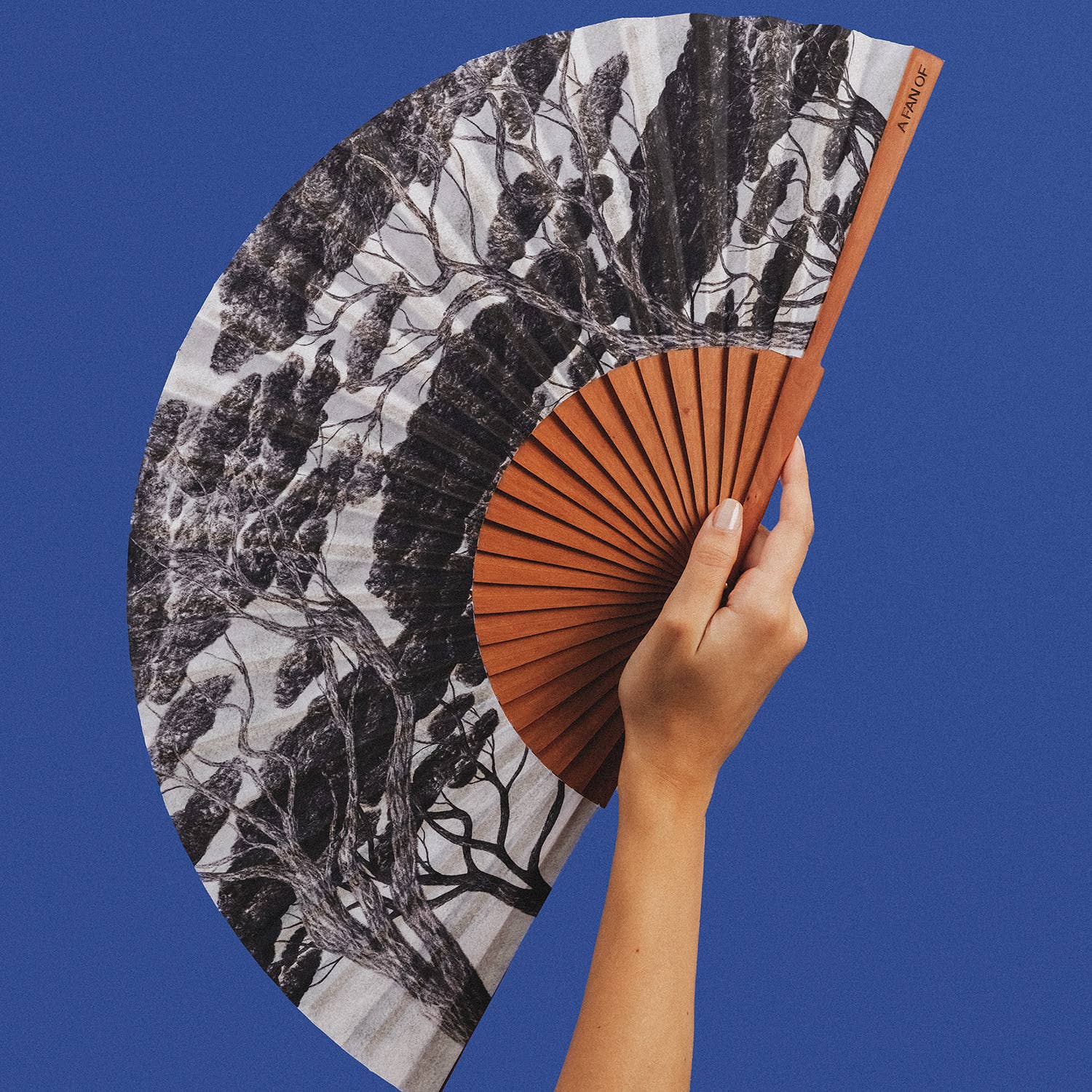 A FAN OF - Wholesale Handheld Folding Fan - CHARCOAL FOREST Fan - 27 cm - White and black2