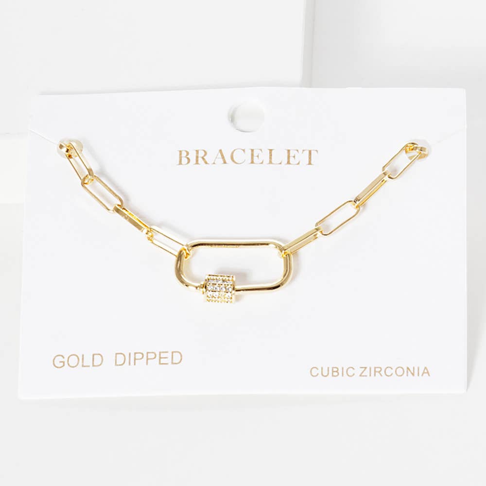 Sensibling Corp. - Wholesale Link & Chain Bracelet - Gold Dipped CZ Carabiner Pointed Paperclip Chain Bracelet2