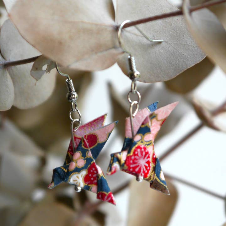 Origami earrings - Dove couple - Plum for wholesale by Dix janvier