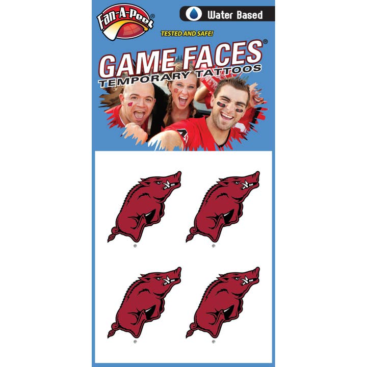 Fanapeel / Gamefaces - Wholesale Temporary Tattoo - Arkansas Game Faces® Temporary Water Applied Tattoos