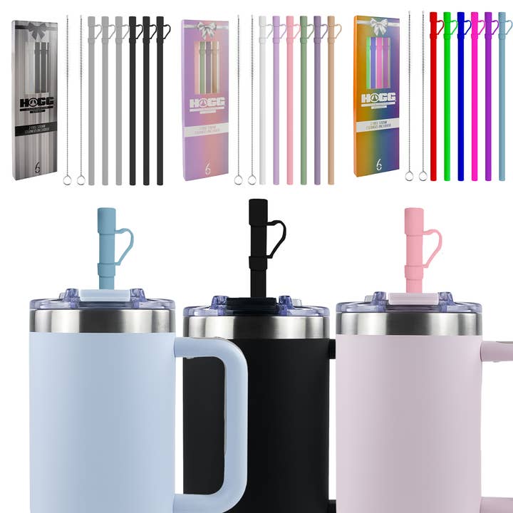 12" SILICONE STRAW W/ COVER & 2 CLEANERS (6 PACK) for wholesale by Hogg Outfitters
